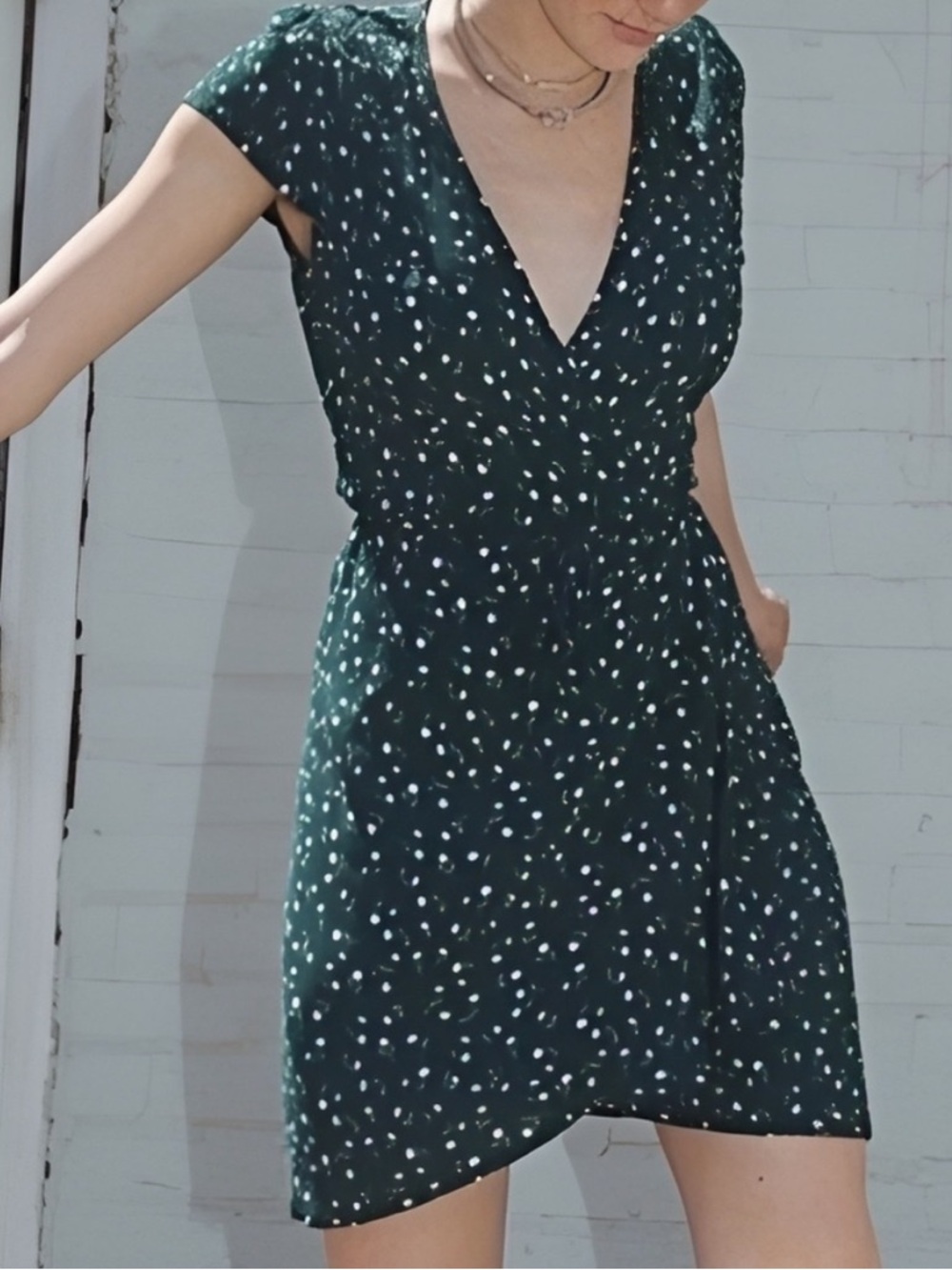 Brandy Melville Robbie Green Ditsy Floral Wrap Dress - Picture 12 of 16